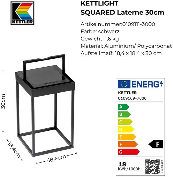 KETTLIGHT SQUARED Laterne 18,4 x 18,4 x 30cm, matt schwarz Bild 3