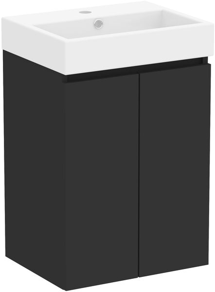 Baikal Mini-Badezimmermöbel, montiert, 2 Türen mit Waschbecken, Badezimmerschrank, Keramikwaschbecken, 45 cm, Mattschwarz