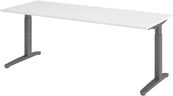 bümö manuell höhenverstellbarer Schreibtisch 200x80 in weiß, Gestell in graphit - PC Tisch höhenverstellbar & groß, höhenverstellbarer Tisch Büro, großer Computertisch verstellbar, X20-W-GG