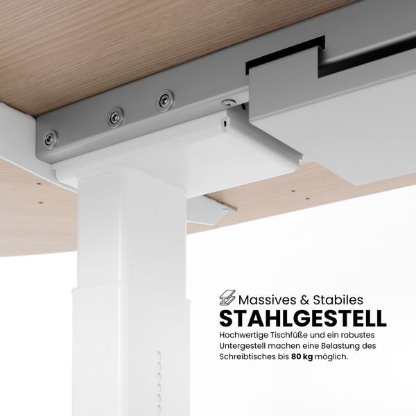 bümö manuell höhenverstellbarer Schreibtisch 200x80 in weiß, Gestell in graphit - PC Tisch höhenverstellbar & groß, höhenverstellbarer Tisch Büro, großer Computertisch verstellbar, X20-W-GG Bild 6