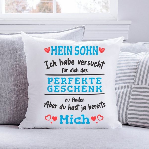 GRAVURZEILE Zierkissen mit Spruch - Das Perfekte Geschenk - Für Familie & Freunde -, starke Farben ohne verblassen - Sohn - mit Füllung