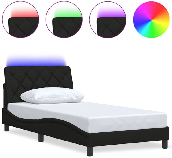 vidaXL Bettgestell mit LED ohne Matratze Schwarz 100x200 cm Stoff 3310652