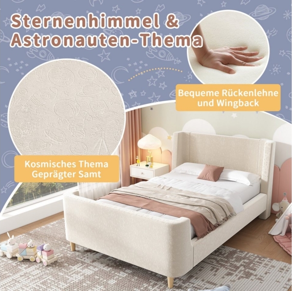 BlingBin Einzelbett (1-tlg, Kinderbett Polsterbett 90 x 200 cm mit kosmischem Muster), Für Jungen & Mädchen, Samt (Ohne Matratze) Bild 2