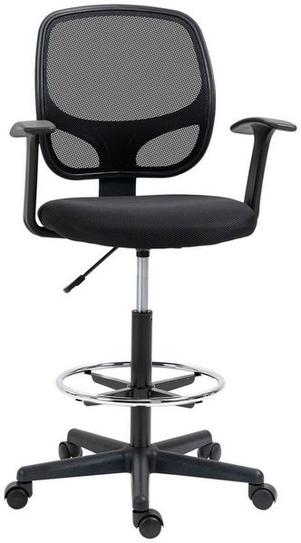 MC Star Bürostuhl ergonomischer Schreibtischstuhl, Drehstuhl, Zeichenstuhl, (verstellbarer Fußring, bis 120 kg, Schwarz, 60x56x110-132 cm)