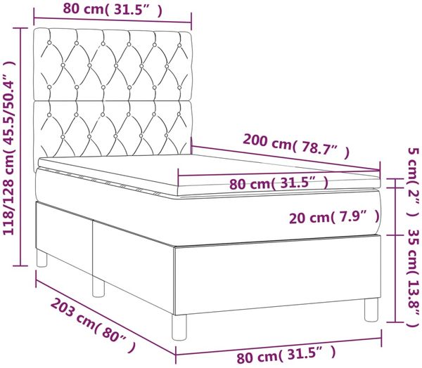 vidaXL Boxspringbett mit Matratze & LED Hellgrau 80x200 cm Samt 3136269 Bild 8