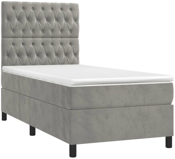 vidaXL Boxspringbett mit Matratze & LED Hellgrau 80x200 cm Samt 3136269 Bild 3