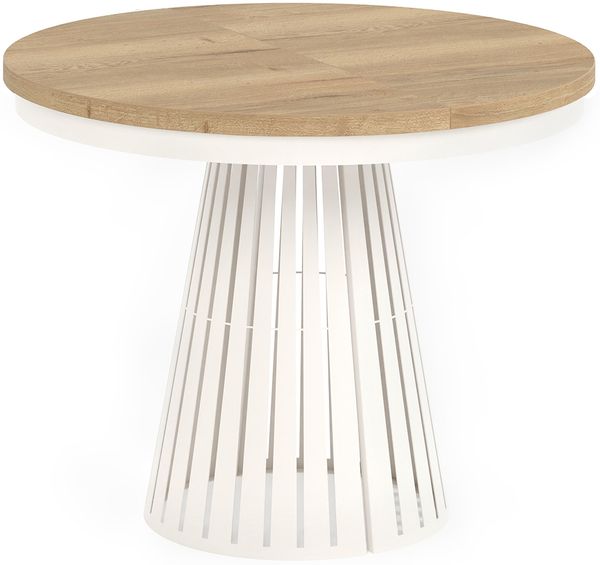 MEBLINI Esstisch Rund Ausziehbar aus Metall - 100-176x76 cm - CONEY - Halifax Eiche/Kaschmir - Loft - Esszimmertisch Modern - Küchentisch - Ausziehtisch - Round Dining Table