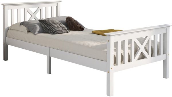 Holzbett, Einzelbett mit Lattenrost, Kopfteil und Fußteil, 90x200 cm, Jugendbett, Kinderbett, Kiefer Bild 7