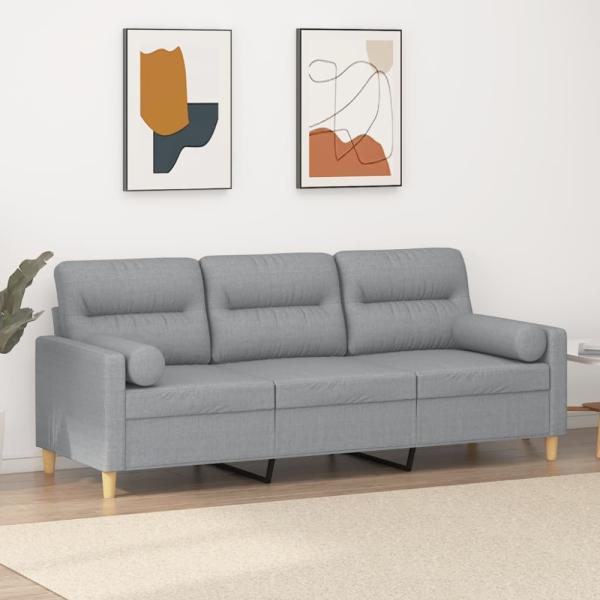 vidaXL 3-Sitzer-Sofa mit Zierkissen Hellgrau 180 cm Stoff 3200829