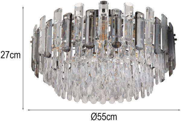Große LED Deckenleuchte mit Acryl Kristallen und Rauchglas Stäben, Ø 55cm Bild 4