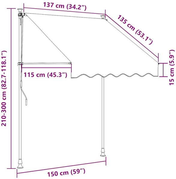 vidaXL Einziehbare Markise Handbetrieben 150 cm Gelb/Blau Gestreift 43225 Bild 8