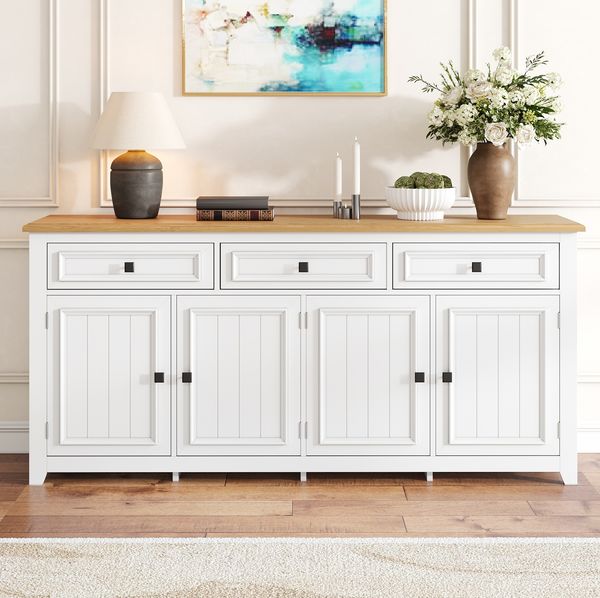 Modernes Sideboard mit 3 Schubladen & 4 Türen, Stauraum, 160x35x76 cm, Weiß