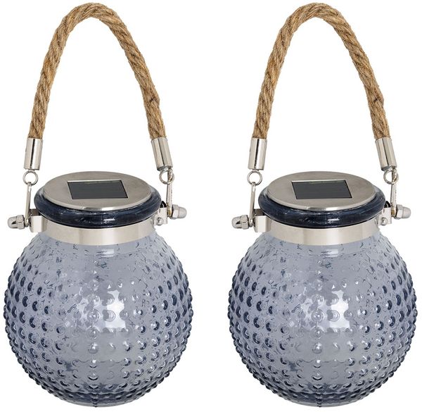 2er Set LED Solar Laterne, Glas klar, H 12,5 cm