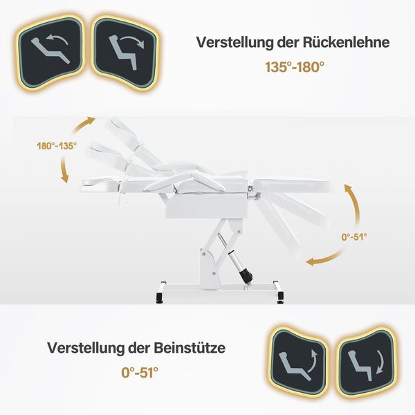 Barberpub Kosmetikliege Elektrisch, Massageliege Klappbar & Höhenverstellbar, Tattoo Liege mit 3 Motoren, Massagetisch für SPA Salon 0751 (Weiß/Kunstleder)