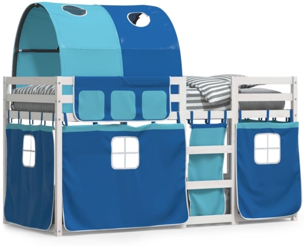 vidaXL Etagenbett mit Vorhängen Blau 75x190 cm Massivholz Kiefer 3284004