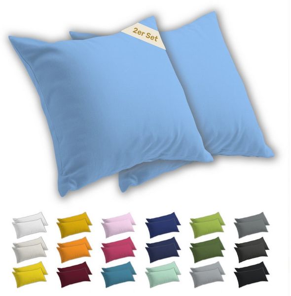 Lavea Kissenbezug 2er Set Kissenhülle Jersey, 100% Baumwolle, Kissenbezüge, (2 Stück), allergikerfreundlich - sicherer YKK-Reißverschluss - waschbar 60°C