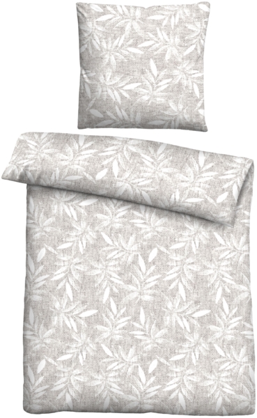 Traumhaft schlafen - Castell - Markenbettwäsche Feinbiber Bettwäsche 0301131 BLÄTTER, basalt, 1x 155x220 cm + 1x 80x80 cm