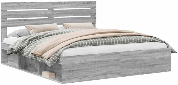 vidaXL Bettrahmen Graues Sonoma 200 x 200 cm Massives Kiefernholz 3411380 Bild 2