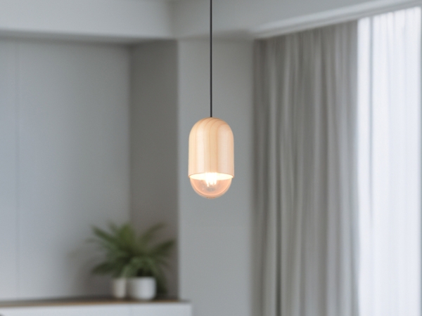 Kleine LED Pendelleuchte einflammig aus hellem Naturholz, Ø 10cm