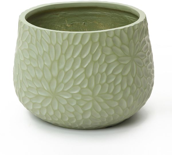 Hometopia Pflanztopf Magnesiumoxid mit Blumenrelief, Salbeigrün, Blumentopf Ø 40,5 cm, Höhe 29 cm