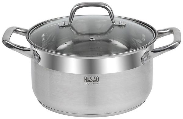 RESTO Kitchenware Kochtopf Libra, Topf energiesparend und spülmaschinenfest, Edelstahl 18/10 (1-tlg), Induktion, für alle Herdarten geeignet mit hitzebeständigem Glasdeckel