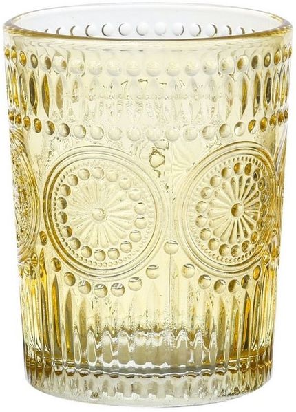 Trinkglas Vintage - Glas - 280ml - H: 10cm - mit Muster - gelb