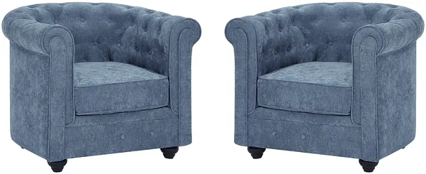 Vente-unique - CHESTERFIELD Sessel Stoff Blau - B 78 cm x H 72 cm x L 82 cm