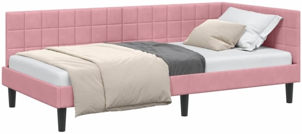vidaXL Eckbettgestell mit Kopfteil Rosa 100 cm x 200 cm Stoff 42016441 Bild 2