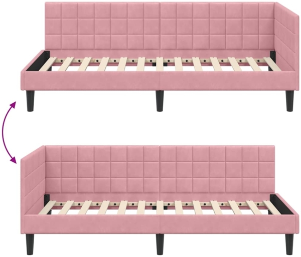 vidaXL Eckbettgestell mit Kopfteil Rosa 100 cm x 200 cm Stoff 42016441 Bild 8