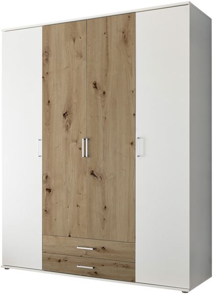 Kleiderschrank >Marburg< (BxHxT: 160x196x54 cm) in Weiß / Artisan Eiche