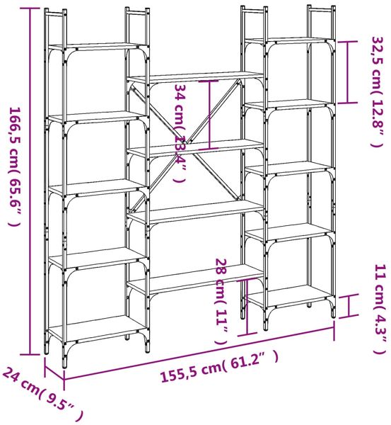 vidaXL Bücherregal Braun Eichen-Optik 155,5x24x166,5 cm Holzwerkstoff 838862 Bild 10