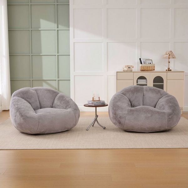 HAUSS SPOLE Sitzsack nicht abnehmbarer,Relaxsofa Einzelsofa aus Velours-Stoff,Grau (mit rutschfestem Sitz – nicht abnehmbarer Bezug), keine Montage erforderlich