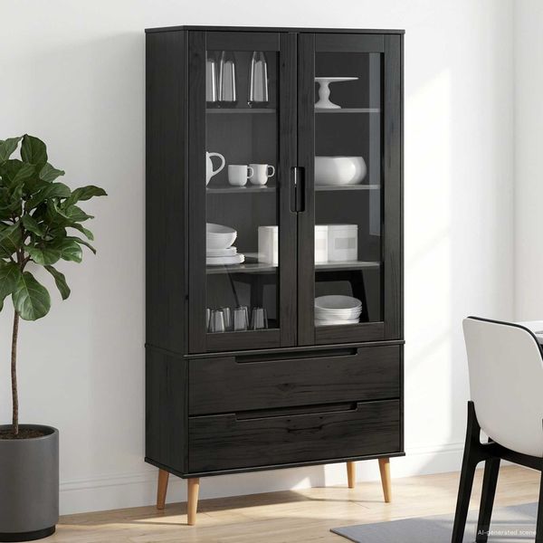 vidaXL Glasvitrine Schwarz 90 x 35 x 175 cm 42020945