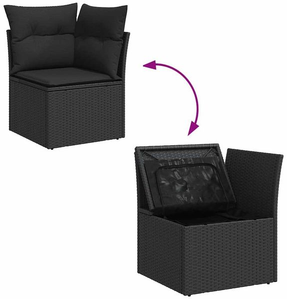 vidaXL 9-tlg. Garten-Sofagarnitur mit Kissen Schwarz Poly Rattan 3325884 Bild 9
