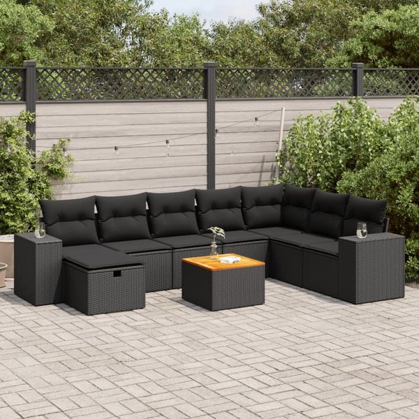 vidaXL 9-tlg. Garten-Sofagarnitur mit Kissen Schwarz Poly Rattan 3325884