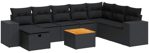 vidaXL 9-tlg. Garten-Sofagarnitur mit Kissen Schwarz Poly Rattan 3325884 Bild 2