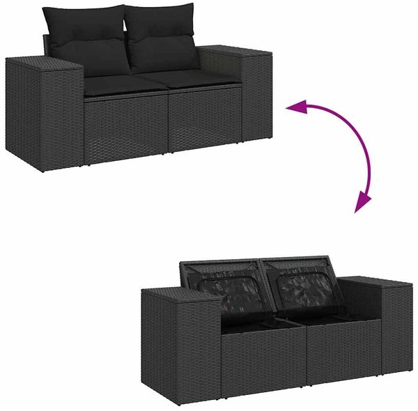 vidaXL 9-tlg. Garten-Sofagarnitur mit Kissen Schwarz Poly Rattan 3325884 Bild 10