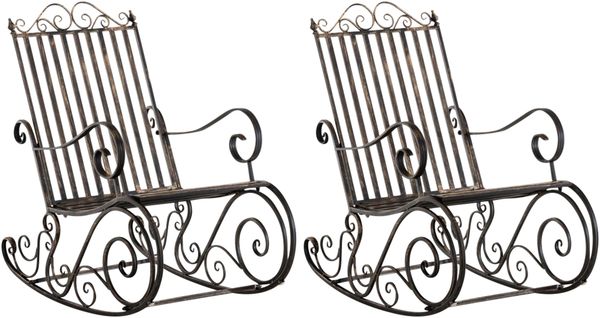 Schaukelstuhl ANNA 2er Set Antik Outdoor - 56x90x94cm, Metall, Bronze | Gartenstuhl Liegestuhl Relaxstuhl Garten Terrasse