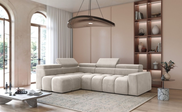 Ecksofa Designersofa DARCY in Stoff Salvador Beige Ottomane Links