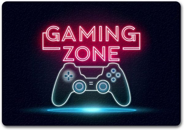speecheese Fußmatte Gaming Zone Controller Fußmatte in 35x50 cm ohne Rand in Neonschrift