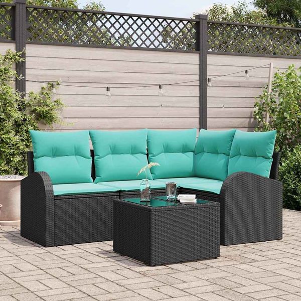 vidaXL Gartensofa-set mit Kissen 5 pcs Schwarz und Türkis Poly-Rattan 3354705