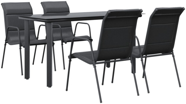 vidaXL 5-tlg. Garten-Essgruppe Schwarz Stahl und Textilene 3200712