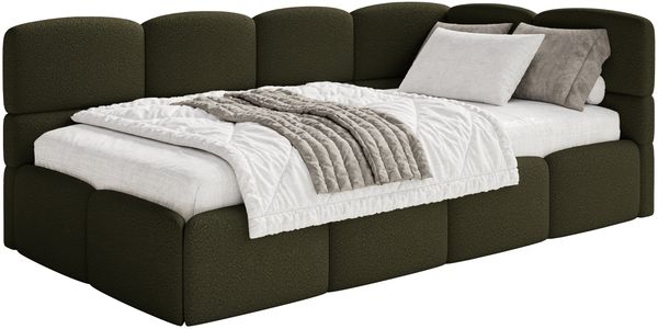 Selsey 'Cloudy' Jugendbett 120 cm, Bettkasten, Bouclé, Kopfteil rechts, Olivgrün