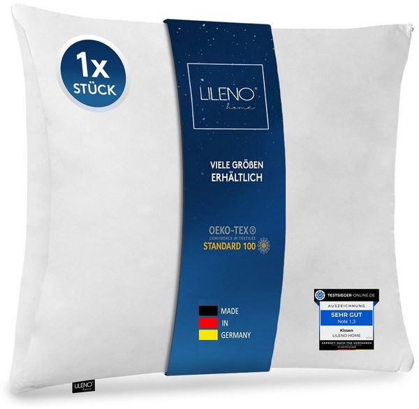 LILENO HOME Microfaserkissen - geeignet für Allergiker, in verschiedenen Größen - Made in Germany, Füllung: 100% Polyester, Rückenschläfer, Seitenschläfer, Bauchschläfer, Set, 1er Set, Kopfkissen 80x80 cm HART mit 1.200g Füllung mit Reißverschluss