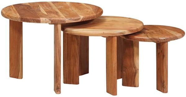 vidaXL Nesting-Couchtische 3 pcs Braun Massivholz Akazie 4104655