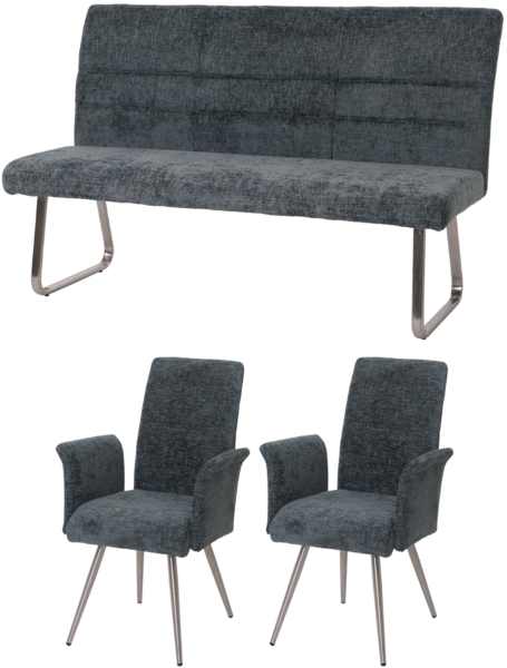 Esszimmer-Set HWC-G55, 2er-Set Stuhl mit Armlehne+Sitzbank 160cm, Edelstahl gebürstet Stoff/Textil Chenille ~ blau-grün Bild 8