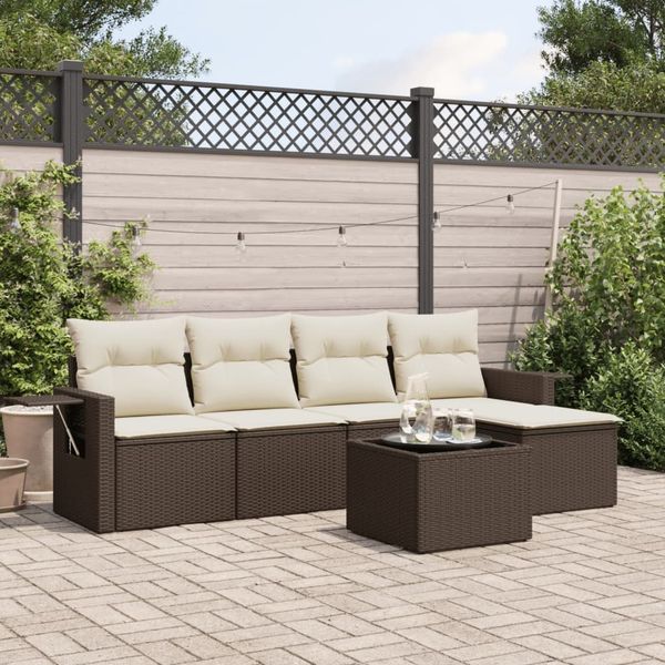 vidaXL 6-tlg. Garten-Sofagarnitur mit Kissen Braun Poly Rattan 3252440