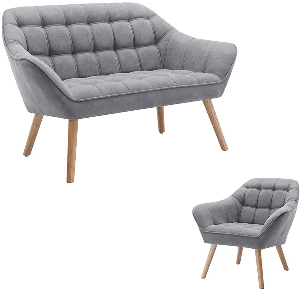Vente-unique - CASERTA Sofa and armchair set Stoff Grau - B 73 cm x H 77 cm x L 127 cm82 cm