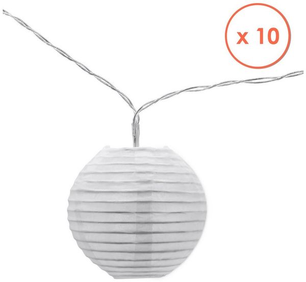 Spetebo LED-Girlande Solar Beleuchtung 10 Lampions - weiß, 10-flammig, solar betrieben