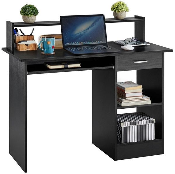 Yaheetech Computertisch mit Schublade und verstellbarem Ablagefach, Holz, 106 x 50 x 94 cm, Schwarz